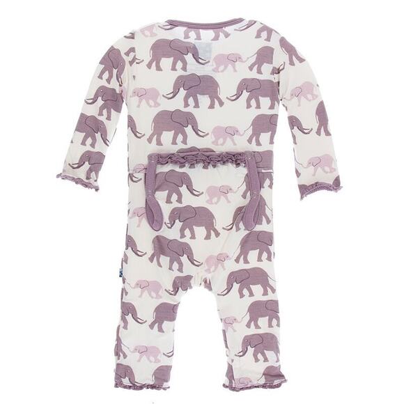 Kickee Pants White + Purple Elephant Print Ruffle Trim Snap Romper 3-6 Month - Picture 5 of 8